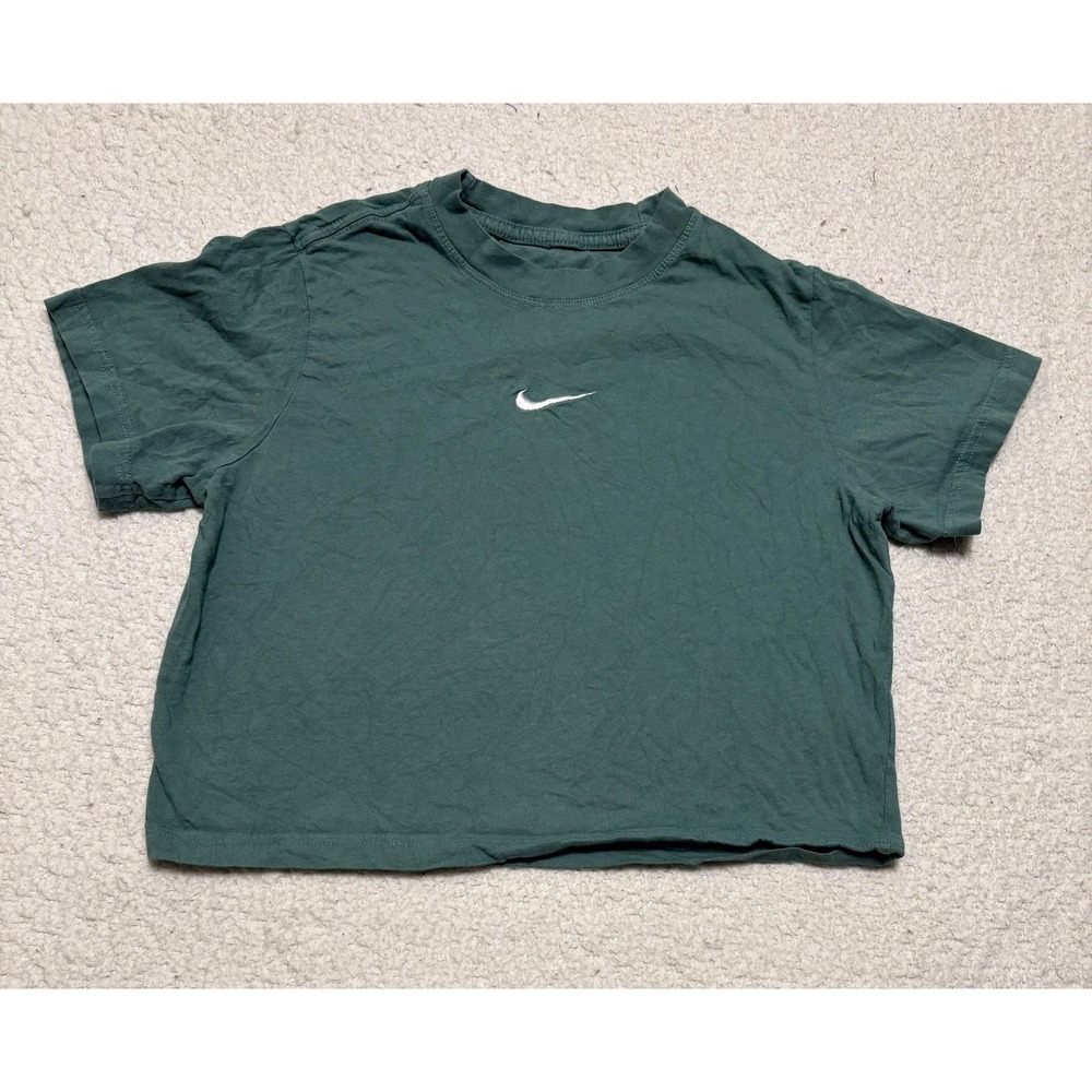 Nike Womens T-shirt Cropped Size M Green The Nike Tee 100% Cotton Solid Loose